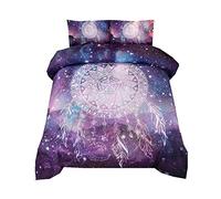 Sticker superb Bohemia Indian Flower Dream Catcher Purple Blue Mandala Bedding Set with Pillow Case, Mystery Galaxy Star Unicorn Animal Duvet Cover (Dream Catcher 1, Double 200x200cm)