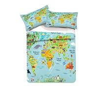 Sticker Superb Boy and Girl Bedding Set Cartoon Map Mainland/Marine Animal Coordinate Pattern Blue White Duvet Cover Single size135x200 cm and Pillowcase 2 Piece Set Zip Design (DT-002, Single)