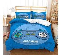 Sticker Superb. Boy Teens Youth Black Gamer Duvet Cover with Zipper Microfiber Dorm Decoration, 3D Video Game Game Controller Bedding Set Quilt Cover with Matching Pillowcase (Blue, Single 135x200cm)