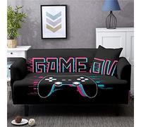 Sticker Superb. Cartoon Game Controller Sofa Cover Stretch Polyester 1/2/3/4 Seat Black Gray Orange Game Handle Skateboard Gamer All-Inclusive Armrest Sofa Cover Anti-Slip Non-Slip (Black,2 Seater)