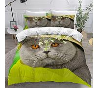 Sticker Superb. Children Adult Duvet Cover Set Animal 3D Pet Cat Cute Pattern Microfiber Single Double King Size Modern Bedding Kitten Beige Gray Quilt and Pillowcase 50x75 cm (Yellow,220 x 240 cm)