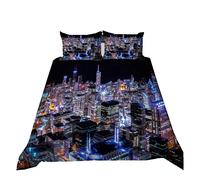 Sticker Superb. City Landscape Bedding Set 3D London Paris New York City Buildings Printed Duvet Cover With Pillowcase Fashion Capital Art Photo Bed Set Bedclothes 2/3Pcs (Black, Double 200x200cm)