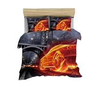 Sticker Superb. City Racing 3D Printing Bedding Set Cool Boy Teen Men Microfiber Truck Car Black Red Flame Zipper Duvet Cover with Pillowcase (Orange,Double 200x200 cm)