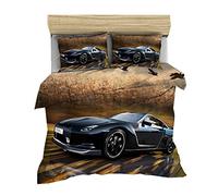 Sticker Superb. City Racing 3D Printing Bedding Set Cool Boy Teen Men Microfiber Truck Car Black Red Flame Zipper Duvet Cover with Pillowcase (Black,Double 200x200 cm)