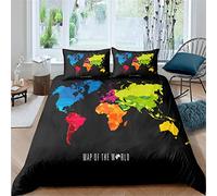 Sticker Superb. Creative 3D World Map Printed Bedding Set Galaxy Art Watercolor Splashing Black Blue White Comfortable Polyester Duvet Cover and Pillowcase 50x75cm (Multi 2,King 220x240 cm)
