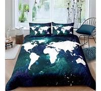 Sticker Superb. Creative 3D World Map Printed Bedding Set Galaxy Art Watercolor Splashing Black Blue White Comfortable Polyester Duvet Cover and Pillowcase 50x75cm (Multi 3,Double 200x200 cm)
