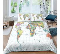 Sticker Superb. Creative 3D World Map Printed Bedding Set Galaxy Art Watercolor Splashing Black Blue White Comfortable Polyester Duvet Cover and Pillowcase 50x75cm (Multi 5,Double 200x200 cm)