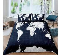 Sticker Superb. Creative 3D World Map Printed Bedding Set Galaxy Art Watercolor Splashing Black Blue White Comfortable Polyester Duvet Cover and Pillowcase 50x75cm (Multi 6,Double 200x200 cm)