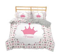 Sticker Superb. Crown Princess Bedding Set Single Double King Size 2/3 Pieces Lightweight All Year Duvet Cover Set With Zipper Teenager Boy Girl Kids Men Pink White with Pillowcase (White,Double)
