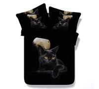 Sticker superb Cute 3D Black Cat Bedding Cover Set with Pillow Case for Children Boy Girl, Swimming Cat Dog Animal White Puppy Duvet Cover Polyester (Black Cat, Double 200x200cm)