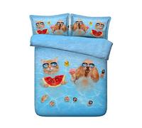 Sticker superb Cute 3D Black Cat Bedding Cover Set with Pillow Case for Children Boy Girl, Swimming Cat Dog Animal White Puppy Duvet Cover Polyester (Cat & Dog, Double 200x200cm)
