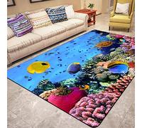 Sticker Superb. Dolphin Sea Turtle Octopus 3D Ocean Area Rugs Large Living Room Carpet Bedroom Non-slip Blue Sea Animals Nursery Rug Tropical Fish Coral Landscape Carpet Kitchen (Blue 5,140 x 200 cm)