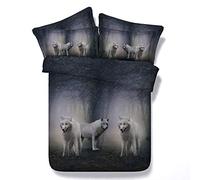 Sticker superb Double Wolf Duvet Cover Set with Zipper, Man Boy Cool Wolf Bedding Set with Pillow Case (Three White Wolves, UK Double 200x200cm)