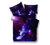 Sticker superb Duvet Cover Set 3D Galaxy Star Bedding Set 3 Pieces with Pillow Sham (Black Galaxy, Double 200 * 200cm)
