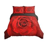 Sticker Superb. Duvet Cover Set Flower 3D Pattern Design Rose Flower Red Pink Yellow White Daisy Print Girl Lady Romantic Floral Bedding Set Quilt Cover and Pillowcase, Polyester (Red,King)