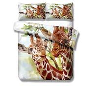 Sticker superb Duvet Cover Sets 3D Animal Giraffe Grasslands Black White Blue Print Bedding set (Duvet Cover and 2 Pillowcase) Duvet cover with zipper (Two Giraffes, King size 220x240 cm 3 pieces)
