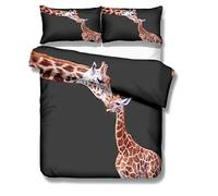 Sticker superb Duvet Cover Sets 3D Animal Giraffe Grasslands Black White Blue Print Bedding set (Duvet Cover and 2 Pillowcase) Duvet cover with zipper (Black, Double bed 200x200 cm 3 pieces)