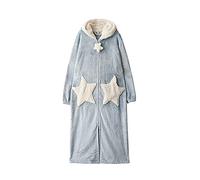 Sticker Superb. Fleece Sherpa Star Grey Pink Blue Dressing Gown Bath Robe, Woman Nightwear Soft, Hooded Fleece Dressing Gowns, Flannel Full Length Fluffy Sleepwear Loungwear Housecoat