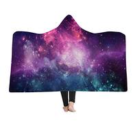 Sticker Superb Galaxy Hooded Blanket Soft Sherpa Fleece Blankets for Adults Child Cozy Outer Space Blanket with Hood (Multicolor 1, 60"x80")