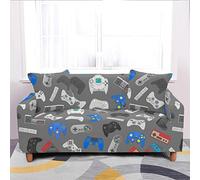 Sticker Superb. Gaming Sofa Cover Elastic Polyester Anti-Fouling Home Life Game Handle General All-Inclusive Gamer Sofa Cover 1/2/3/4 Seat Fabric Sofa Slipcovers Washable (Grey,2 Seater 145-185 cm)