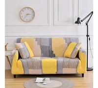 Sticker Superb. Geometric Yellow Grey Blue Sofa Slipcovers, Home Decor Settee Couch Sets Washable Stretch Fabric Non-Slip Elastic Pet Protector Chair Slipcovers Polyester Spandex (Multi 3,3 Seater)
