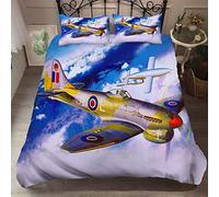 Sticker Superb. Kids Boys Teens Adventure Bedding Set Retro Airplane Ancient Fighter Airliner Blue Sky Aviation Aircraft Runway 3D Print Zipper Duvet Cover Pillowcases (Style 1, King)
