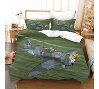 Sticker Superb. Kids Boys Teens Adventure Bedding Set Retro Airplane Ancient Fighter Airliner Blue Sky Aviation Aircraft Runway 3D Print Zipper Duvet Cover Pillowcases (Style 4, Single)