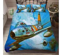 Sticker Superb. Kids Boys Teens Adventure Bedding Set Retro Airplane Ancient Fighter Airliner Blue Sky Aviation Aircraft Runway 3D Print Zipper Duvet Cover Pillowcases (Style 9, Double)