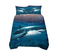 Sticker superb Luxury 2 Pieces Blue Boy Man Duvet Cover Sets Microfiber Polyester Non-iron, Ocean Sea Animal Shark Bedding Cover with Zip (Blue 3, Single 135x200cm)