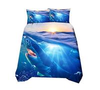 Sticker superb Luxury 2 Pieces Blue Boy Man Duvet Cover Sets Microfiber Polyester Non-iron, Ocean Sea Animal Shark Bedding Cover with Zip (Blue 4, Single 135x200cm)