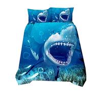 Sticker superb Luxury 2 Pieces Blue Boy Man Duvet Cover Sets Microfiber Polyester Non-iron, Ocean Sea Animal Shark Bedding Cover with Zip (Blue 2, Single 135x200cm)