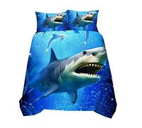 Sticker superb Luxury 2 Pieces Single Blue Boy Man Duvet Cover Sets Microfiber Polyester Non-iron, Ocean Sea Animal Shark Bedding Cover with Zip (Blue 1, Single 135x200cm)