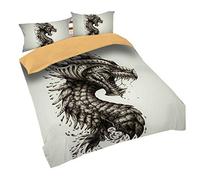 Sticker superb Luxury 3 Pieces Gray Non-iron Bedding Cover with Zipper, Man Boy Gothic Dragon Purple Lightning Duvet Cover with Matching Pillow Case (One Dragon, Double 200x200cm)