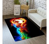 Sticker Superb. Modern Living Room Bedroom Rugs Teenager Boy Girl 3D Sports Flame Football Court Series Print Non-slip Decor Carpet Soft Flannel Kids Play Area Orange Red Blue (Color 2,80x120 cm)
