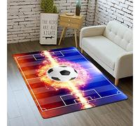 Sticker Superb. Modern Living Room Bedroom Rugs Teenager Boy Girl 3D Sports Flame Football Court Series Print Non-slip Decoration Carpet Soft Flannel Kids Play Area Orange Red Blue (140x200 cm)