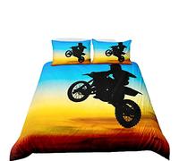 Sticker Superb. Motorcycle Motorbike Bike Bedding Set Single Double King Size 2/3 Pieces Lightweight All Year Duvet Cover Set Teenager Boy Girl Kids Men Sky Cloud with Pillowcase (Blue C,Single)