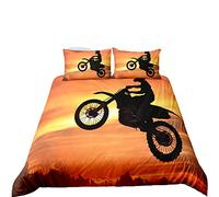 Sticker Superb. Motorcycle Motorbike Bike Bedding Set Single Double King Size 2/3 Pieces Lightweight All Year Duvet Cover Set Teenager Boy Girl Kids Men Sky Cloud with Pillowcase (Orange,King)