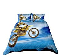 Sticker Superb. Motorcycle Motorbike Bike Bedding Set Single Double King Size 2/3 Pieces Lightweight All Year Duvet Cover Set Teenager Boy Girl Kids Men Sky Cloud with Pillowcase (Blue B,King)