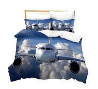 Sticker Superb. Plane Airplane Bedding Set Single Double King Size 2/3 Pieces Lightweight All Year Duvet Cover Set Teenager Boy Girl Kids Men Sky Cloud Sunset Sun with Pillowcase (Blue C,Double)