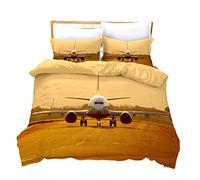 Sticker Superb. Plane Airplane Bedding Set Single Double King Size 2/3 Pieces Lightweight All Year Duvet Cover Set Teenager Boy Girl Kids Men Sky Cloud Sunset Sun with Pillowcase (Yellow,Single)