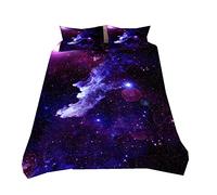 Sticker Superb. Purple Black Cosmos Outer Space Children Duvet Cover with Zipper Microfiber, Mystery Galaxy Star Planet Sparkle Star Bedding Set Duvet Cover Pillowcase (Multi 1,King 220x240cm)