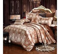 Quilt Cover Jacquard Duvet Cover Double Satin Texture Luxury 3 Pieces Bedding Set Floral Design Adult Duvet Cover with 2 Pillowcases (Brown, King (220x240 cm))