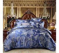 Sticker Superb. Quilt Cover Jacquard Duvet Cover Double Satin Texture Luxury 3 Pieces Bedding Set Floral Design Adult Duvet Cover with 2 Pillowcases (Blue, Double (200x230 cm))