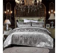 Quilt Cover Jacquard Duvet Cover Double Satin Texture Luxury 3 Pieces Bedding Set Floral Design Adult Duvet Cover with 2 Pillowcases (Gray, Double (200x230 cm))
