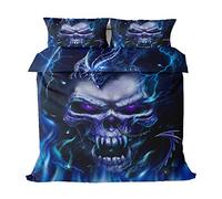 Sticker Superb. Sugar Skull Gothic Skeleton Black Duvet Cover Set Duvet Cover with Pillowcase, Halloween Floral Skull Dragon Boy Man Home Bedding Set Microfiber Polyester (Blue, Double 200x200cm)