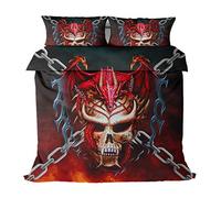 Sticker Superb. Sugar Skull Gothic Skeleton Black Duvet Cover Set Duvet Cover with Pillowcase, Halloween Floral Skull Dragon Boy Man Home Bedding Set Microfiber Polyester (Black, Single 135x200cm)