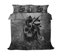 Sticker Superb. Sugar Skull Gothic Skeleton Black Duvet Cover Set Duvet Cover with Pillowcase, Halloween Floral Skull Dragon Boy Man Home Bedding Set Microfiber Polyester (Grey, Double 200x200cm)