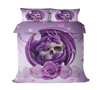 Sticker Superb. Sugar Skull Gothic Skeleton Black Duvet Cover Set Duvet Cover with Pillowcase, Halloween Floral Skull Dragon Boy Man Home Bedding Set Microfiber Polyester (Purple, Double 200x200cm)