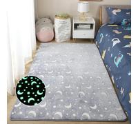 Sticker Superb. Thick Carpet for Living Room Luminous Plush Area Rug Children Bed Room Fluffy Floor Carpets Bedside Home Decor Rugs Sofa Velvet Mat Glow in The Dark Floor Mats (Gray Moon,50×80 cm)