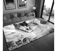 Sticker Superb. Wolf Printing Large Area Rug for Living Room Bedroom Modern Home Decoration Non-slip Flannel Kids Play Floor Mat Rug, Forest Snow Night Sky Moon Wolves Pattern (Grey, 140x200 cm)